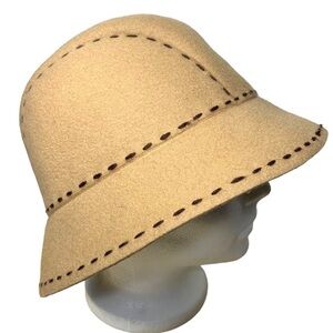 MANTLES Bucket Hat One Size Tan Brown Stitched Details Cloche Minimalist Neutral